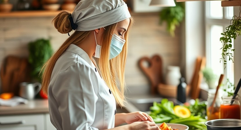 Maya Parker cooking in kitchen