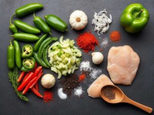 Ingredients for simple blackened recipes with green pepper